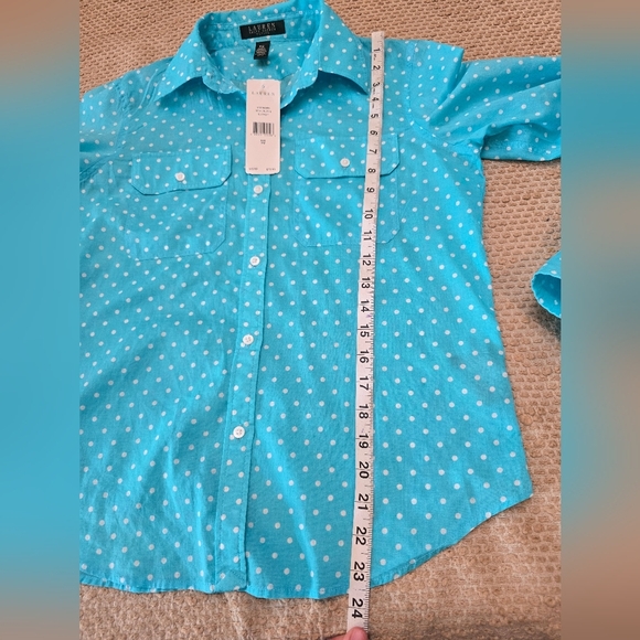 New Ralph Lauren Shirt Womens Mp Blue Polka Dot Button Up Long Sleeve Top - Picture 5 of 10